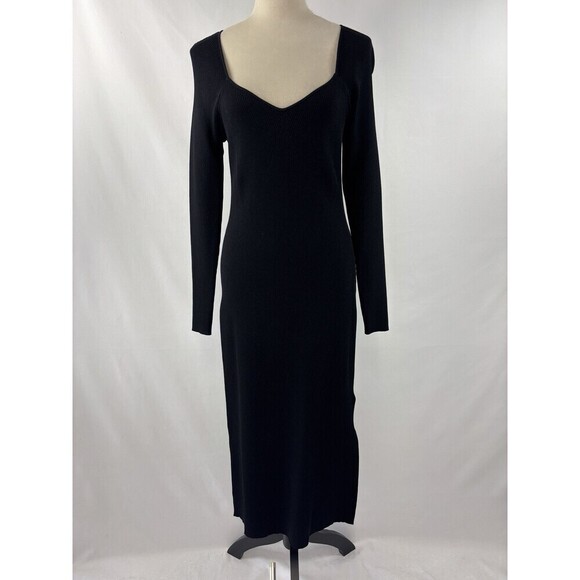 The Drop Sweater Dress Black Large Long Sleeve Maxi Bodycon Sweetheart Neckline - Picture 1 of 10